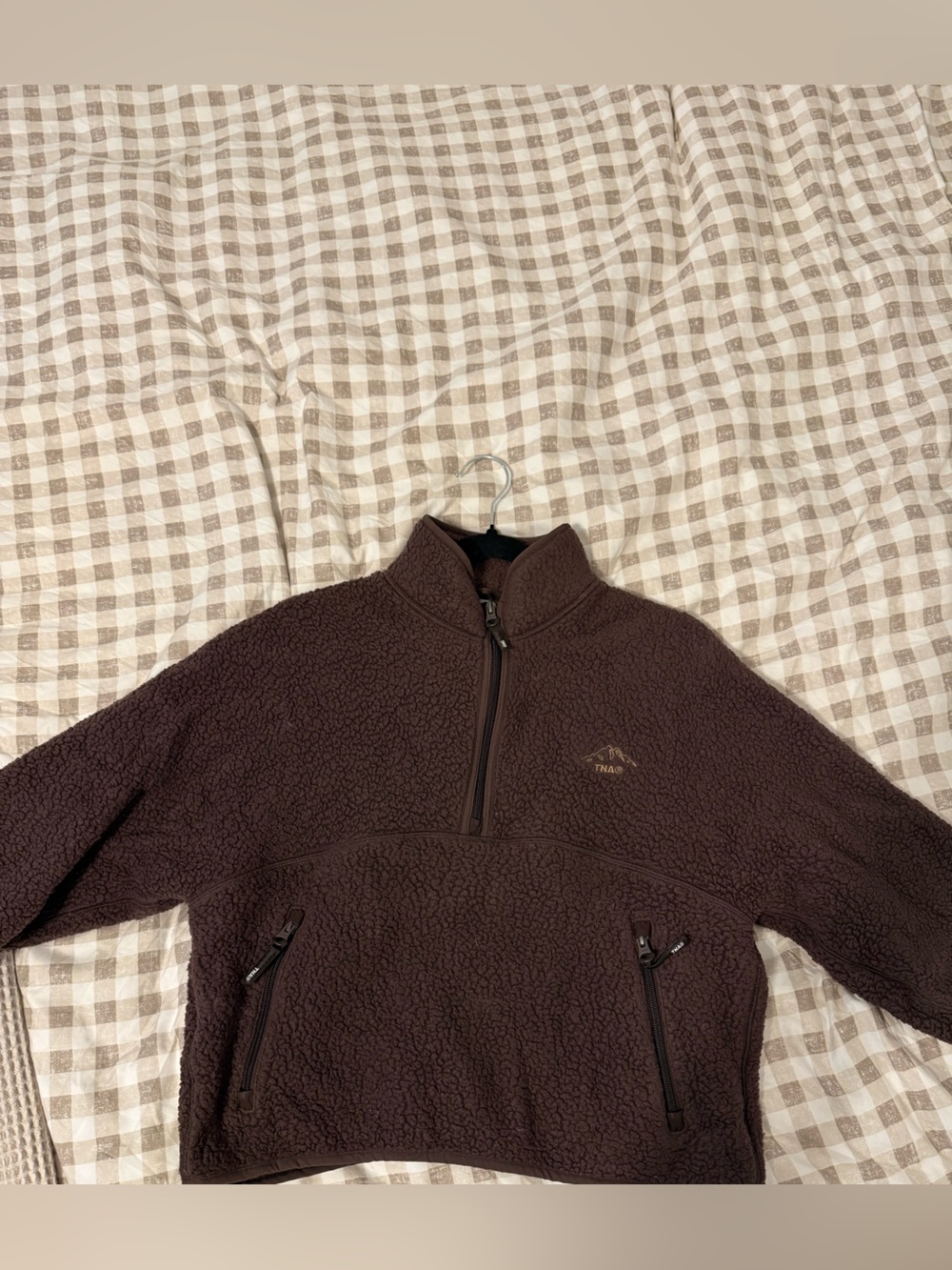 Aritzia TNA Dark Brown Teddy Zip Pullover Jacket
